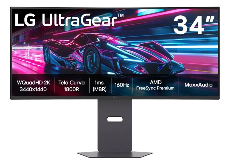 Monitor Gamer LG UltraGear Curvo 34" - QuadHD 2K, UltraWide 1800R, 160Hz, Preto - 34G600A