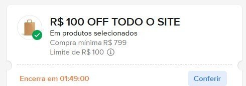 CUPOM: 10DO10SITE - R$ 100 OFF nas compras acima de R$799,00