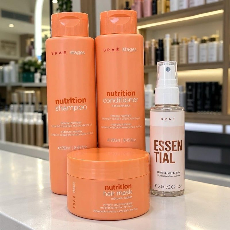 Kit Braé Stages Nutrition Shampoo + Condicionador + Máscara + Essential 60ml