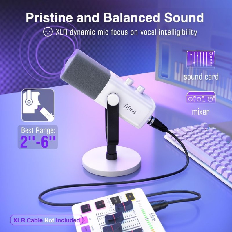 FIFINE AM8W XLR/USB Microfone para Jogos Podcasting para computador PC
