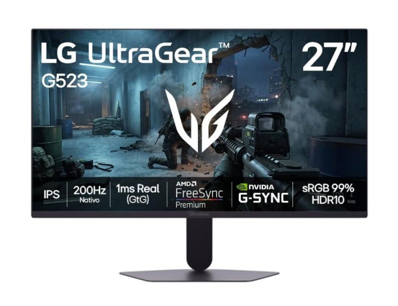 LG UltraGear Monitor Gamer 27" IPS 200Hz, 1ms (GtG), Full HD (1920x1080), Preto - 27G523B