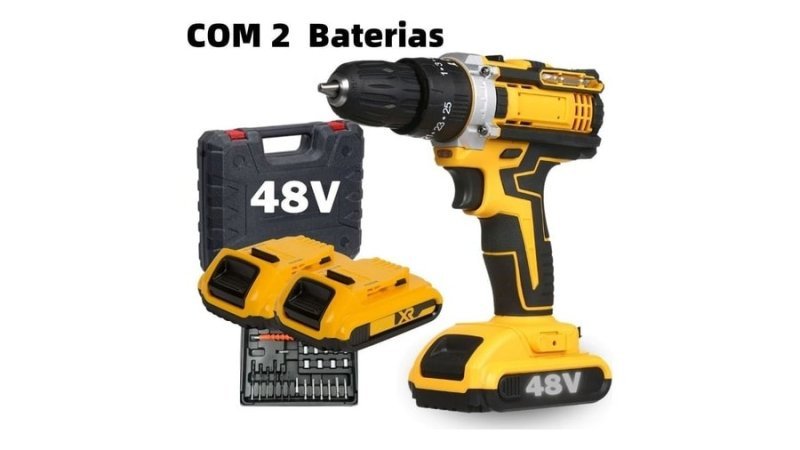 Parafusadeira Furadeira 48V 2 Baterias Com Maleta e Acessórios Completo