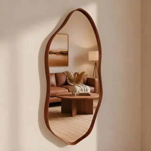 Espelho Decorativo Orgânico 60x40 Moldura Em Couro We Mirror Caramelo