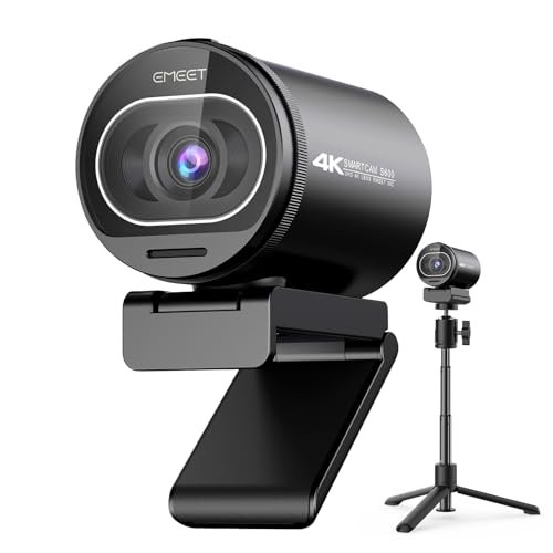 EMEET Webcam 4K S600 com tripé e 2 microfones