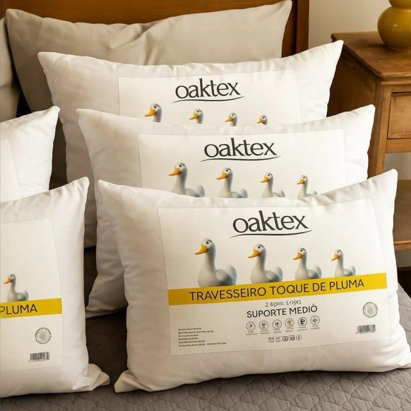 Kit 4 Travesseiros Oaktex 50x70 Antialérgico Fibra Siliconada Branco