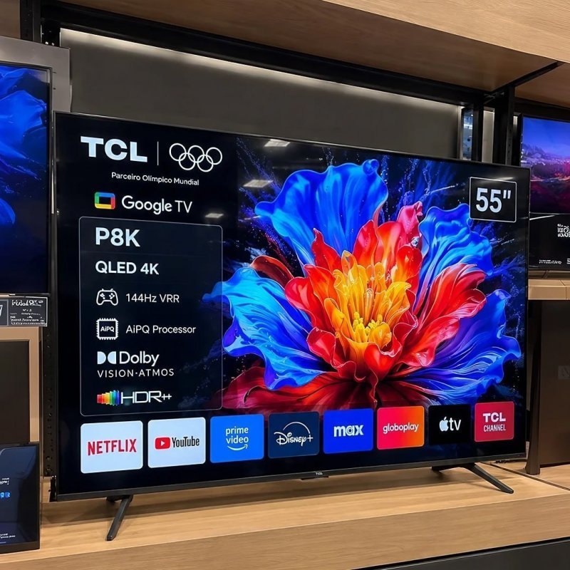 Smart TV TCL 55 Polegadas QLED 4K P8K 144Hz HDR10+ Dolby Atmos Vision 55P8K