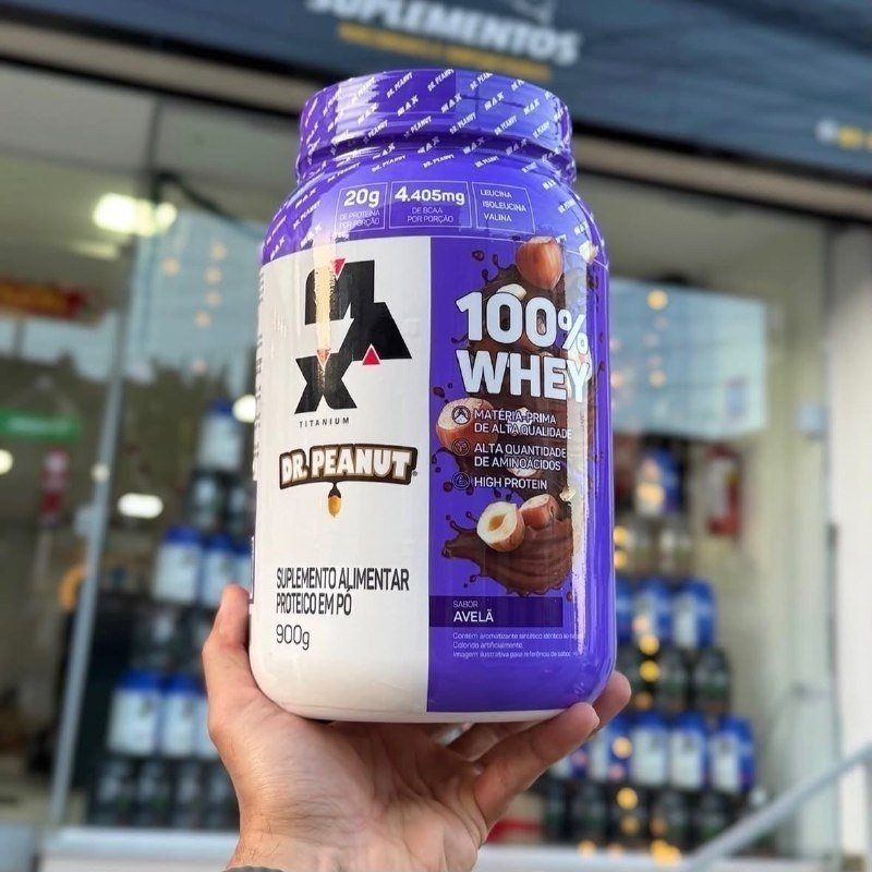100% Whey Max Titanium x Dr. Peanut 900g Sabor Avelã + Frete Grátis