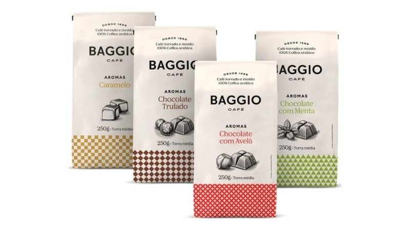 Kit Café Moído Baggio Aromas 1kg (4x250g) Caramelo, Chocolate Trufado, Chocolate com Avelã e Menta