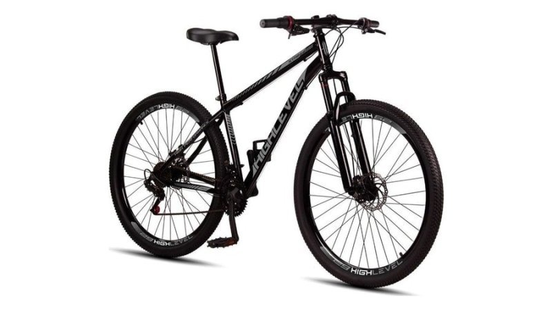 Bicicleta Aro 29 Highlevel Aço Carbono Freios A Disco Suspensão Dianteira 21 Marchas