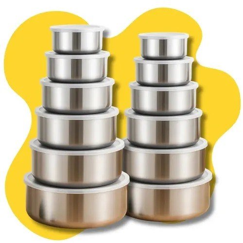 Jogo Conjunto Potes Com Tampa Hermetico Em Aço Inox Cinza