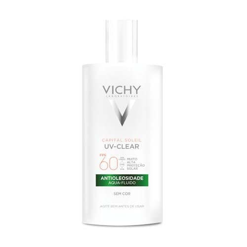 Vichy Capital Soleil UV-Clear Protetor Solar Facial Antioleosidade e Antiacne Sem Cor, Toque Seco FPS 60, com Niacinamida e Ácido Salicílico, Acabamento Invisível, 40g