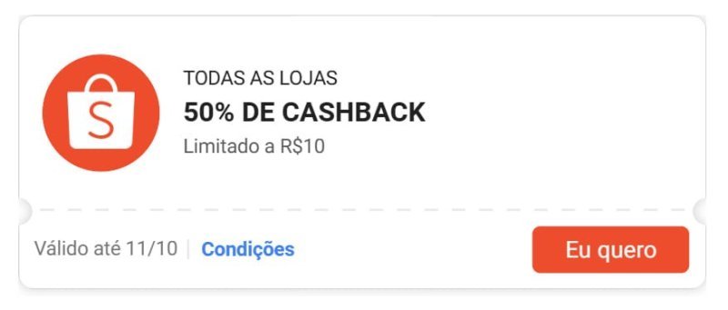 Cupom Ressaca 10.10 Shopee 50% Cashback