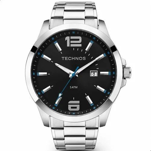 Relógio Technos Masculino 2115GU/1A 45 Milímetros Aço Inoxidável com Fundo Preto e Azul Prova D´Agua 50m