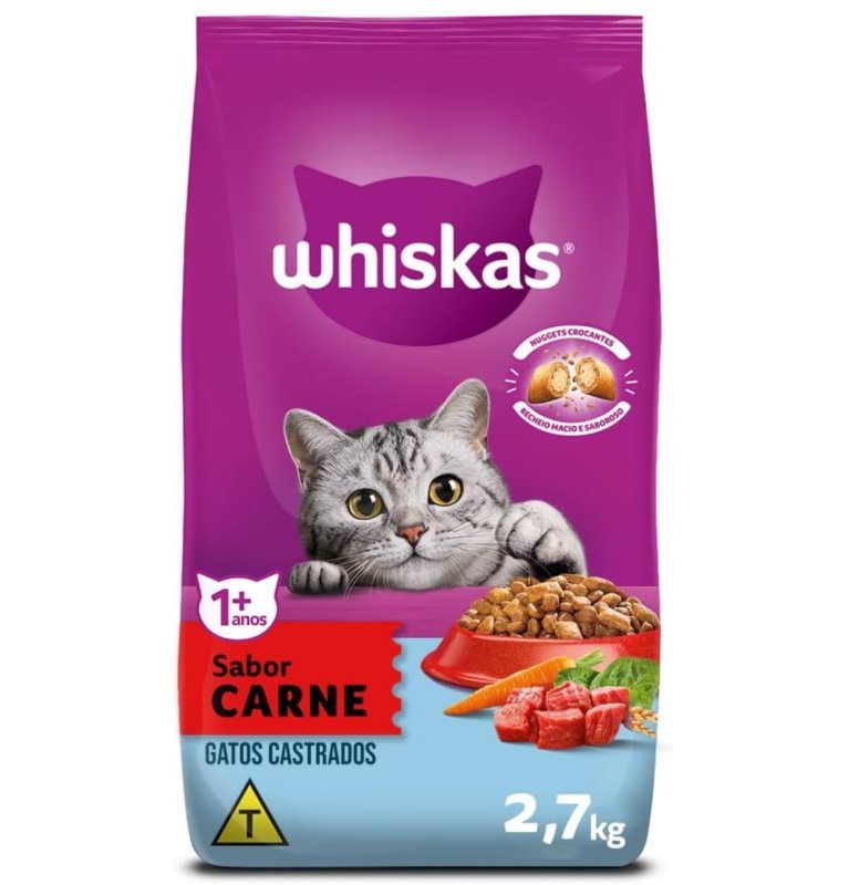 WHISKAS Ração Carne Gatos Adultos Castrados 2,7 kg