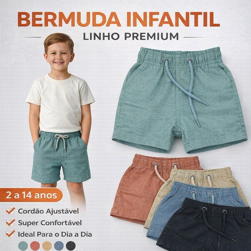 Short Linho Infantil Bermuda Mauricinho Menino Qualidade Premium