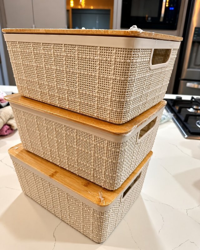 Oikos - Kit 3 Caixas Organizadoras 4L com Tampa de Bambu Brancas Multiuso