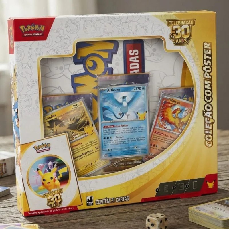 Pokémon TCG, Celebração de 30 anos – Box Pokémon Coleção com Pôster + Frete Grátis