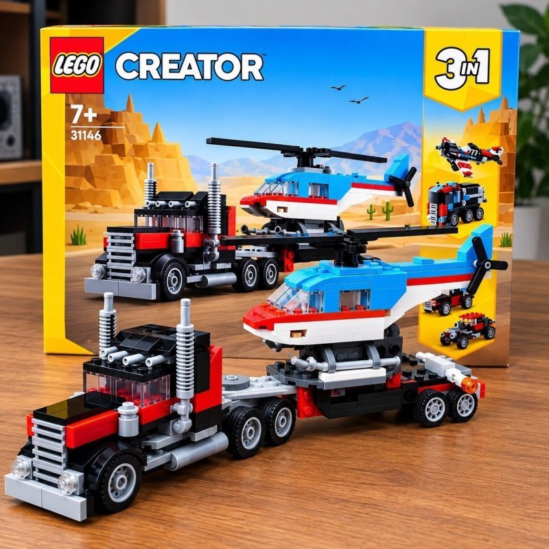 Caminhão Plataforma com Helicóptero Jogo de Carro Hot Rod #31146 (270 Peças) LEGO