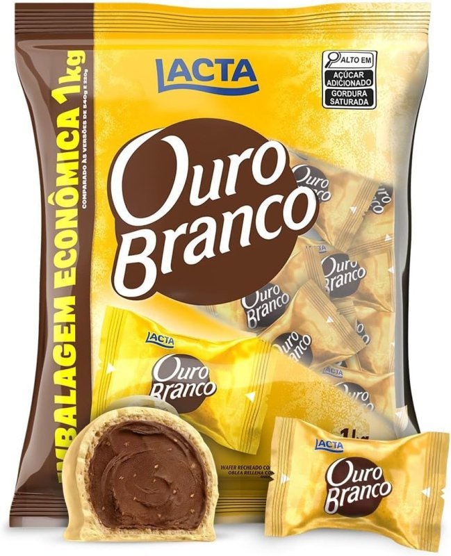 Lacta Ouro Branco Wafer Recheado Sabor Chocolate Branco Pacote 1kg
