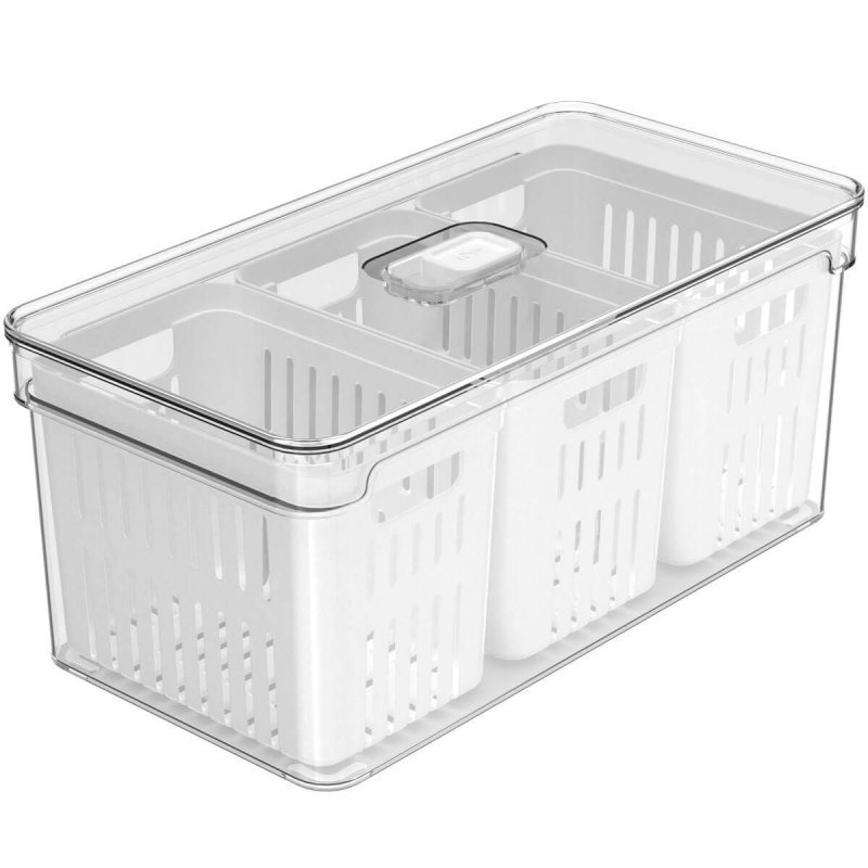 Organizador de Geladeira com Cesto Triplo 5L Linha Clear Fresh