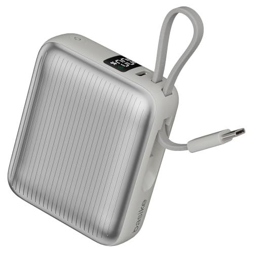 Basike Power Bank 10000mAh 35W, Cabo Tipo-C Integrado, Compacto, Prata
