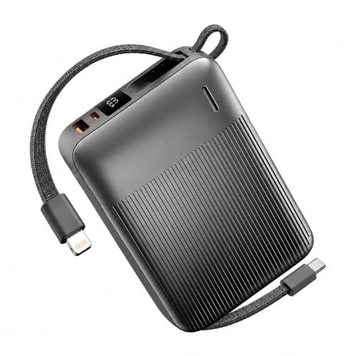Basike Power Bank 20000mAh, Carregador Portátil 2 Cabos USB-C e Lightning