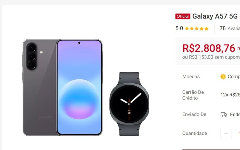 Galaxy A57 5G (256GB) - Cinza + Galaxy Watch8 BT 44mm