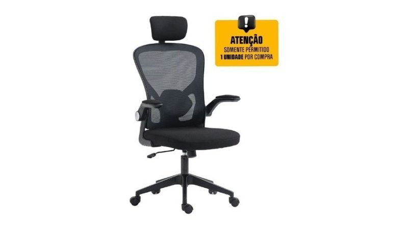 Cadeira Escritório Diretor Giratória Dr.Office, Mesh, Braço Ajustável, Regulagem de Altura, Preta