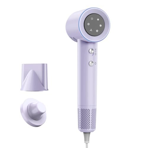 GOKOCO Secador De Cabelo Profissional 110v 127v, 120000 RPM High Speed Hair Dryer 1600W com Display Digital LED e Bocal de ar Magnético,GD029 Roxo