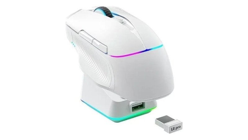 Mouse Gamer Machenike L8 Pro, Rgb, Support 8K, 2.4GHz Wireles + Dock Rgb, Carregamento Sem Fio