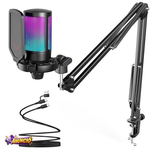 FIFINE A6T Gaming PC Microfone USB, Mic RGB para Computador para Podcast