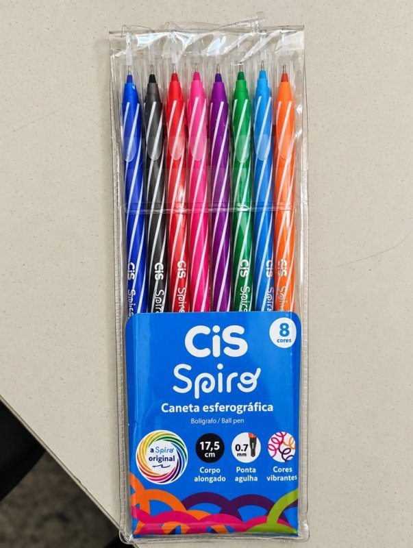 Kit 8 Canetas Esferográficas Cis Spiro 0.7mm Ponta Fina