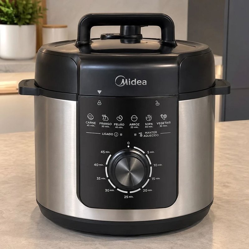 Panela De Pressão Mecânica Preta E Inox 4l Midea 220V