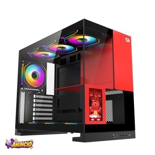 Redragon Gabinete Gamer Eternal Pro Mid Tower Aço e Vidro Temperado Sem Fans c/ Tela LCD ATX Preto e Vermelho - CA-613BR