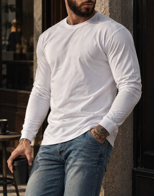 Camiseta Masculina Lisa Básica Manga Longa Algodão Premium