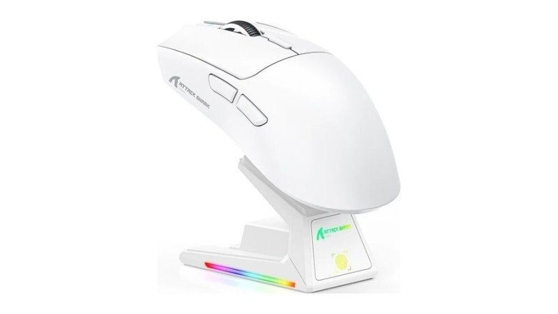 Mouse Gamer sem Fio Attack Shark X1, Ultraleve, com Base de Carregamento Magnético RGB, Tri-Mode, 40.000 DPI, Sensor Óptico PAW3395 PRO, 6 Botões Branco