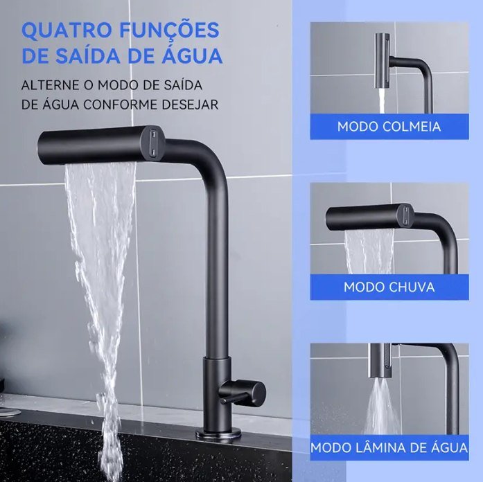 Torneira Cozinha Bancada Inox 304 Água Fria Bica Alta Gourmet
