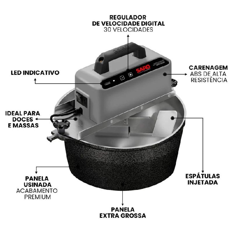 Panela Misturadora Automática para Doces e Massas SARO G3 10 Litros Preto Bivolt