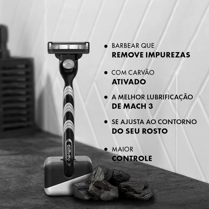 Gillette Mach3 Carbono Aparelho de Barbear com Carvão Ativado 1 Unidade