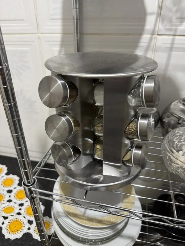Porta Temperos Condimentos Inox Kit 16 Unidades Potes Vidro Base Giratório 360 Preto Organizador Cozinha Dosador Sólar