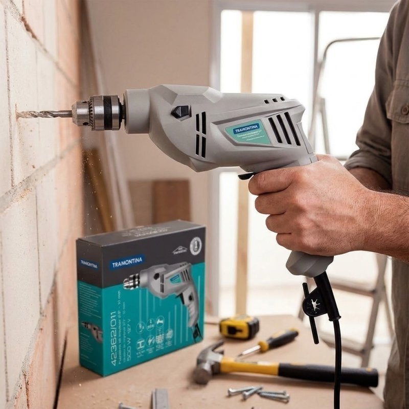 Furadeira De Impacto 500 W 3/8 Cinza Tramontina + Frete Grátis