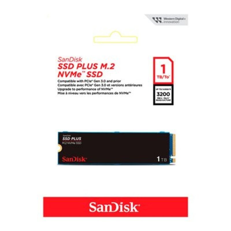 SSD SanDisk Plus, 1TB, M.2 PCIe, NVMe, Leitura 3200 MB/s e Gravação acima de 2500 MB/s, Preto - SDSSDA3N-1T00-G26