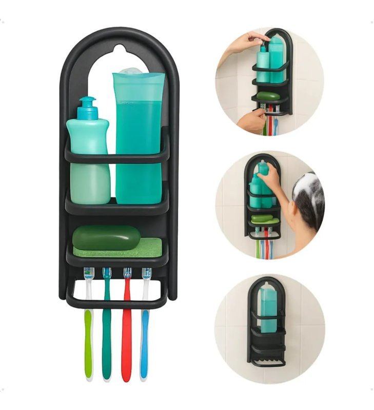 Porta Shampoo Prateleira Plástico 39,6cm De Pendurar Preto