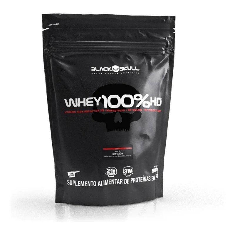 Proteína Black Skull Whey 100% HD em pó sabor Morango x 900g