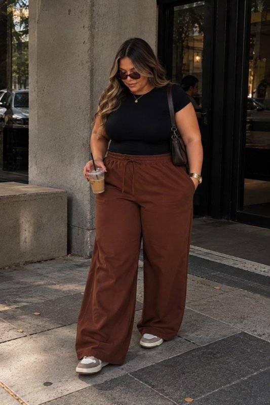 Calça Feminina Plus Size Pantalona Wide Leg De Linho