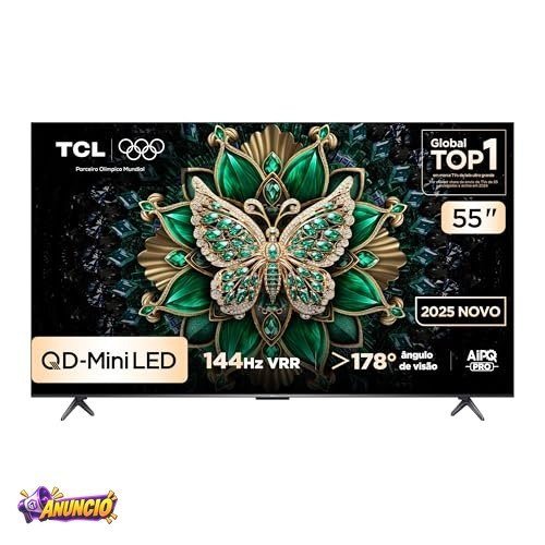 Smart TV TCL 55 Polegadas QD-Mini LED 4K C6K WiFi Bluetooth Google TV 4 HDMI 144Hz HDR10+ 55C6K