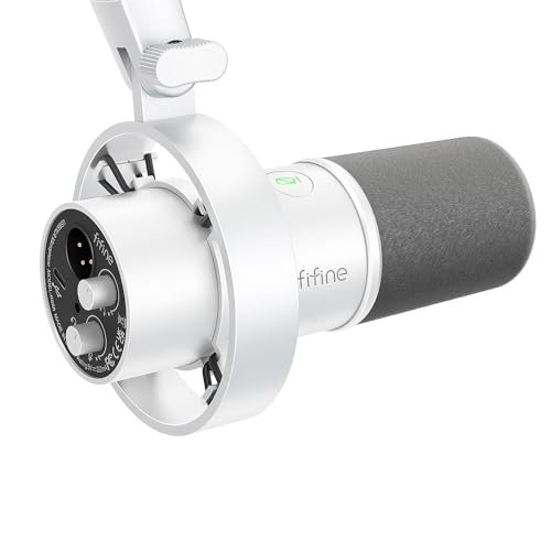 FIFINE Microfone dinâmico XLR estúdio, microfone USB para podcast PC para gravação streaming, vocal XLR/USB mic com Tap-to-Mute, botão de ganho, monitoramento de fones ouvido - Amplitank K688 Branco