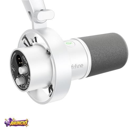 FIFINE Microfone dinâmico XLR estúdio, microfone USB para podcast PC para gravação streaming, vocal XLR/USB mic com Tap-to-Mute, botão de ganho, monitoramento de fones ouvido-Amplitank K688 Branco