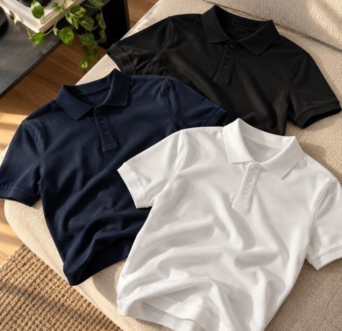Camiseta Gola Polo Masculina Minimalista Tecido Texturizado