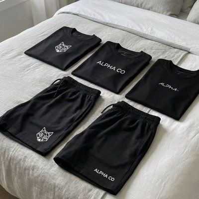 Kit 5 Peças All Black Dry 3 Camisetas E 2 Bermudas Alpha (P ao GG)